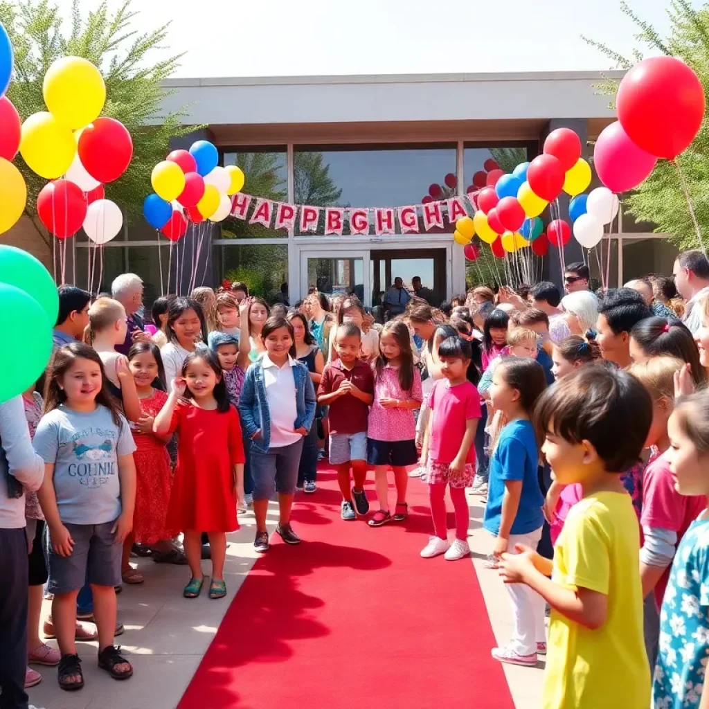 Students arriving at Heritage Academy's 25th anniversary on a red carpet.