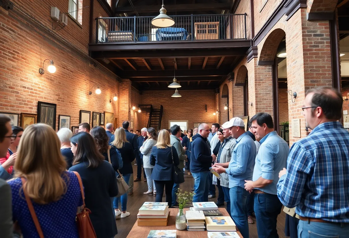 Community members at a historic Augusta event with book signing and loft tours.