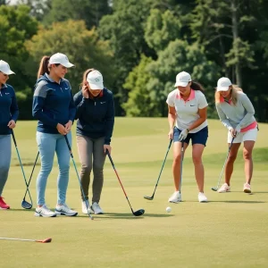 Illinois State women's golf team practicing on the course