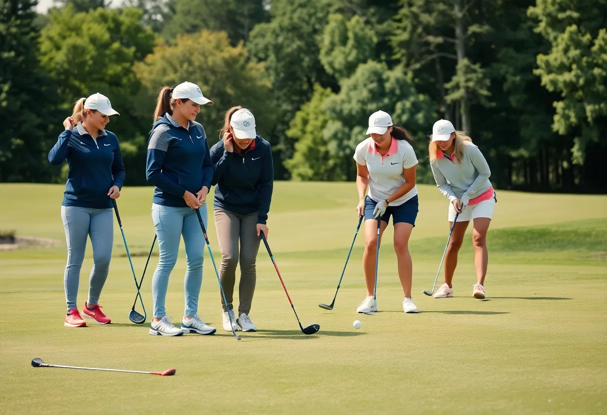Illinois State women's golf team practicing on the course