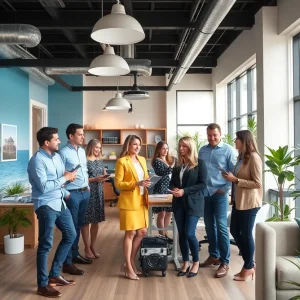 Agents collaborating in a modern real estate office in Georgia