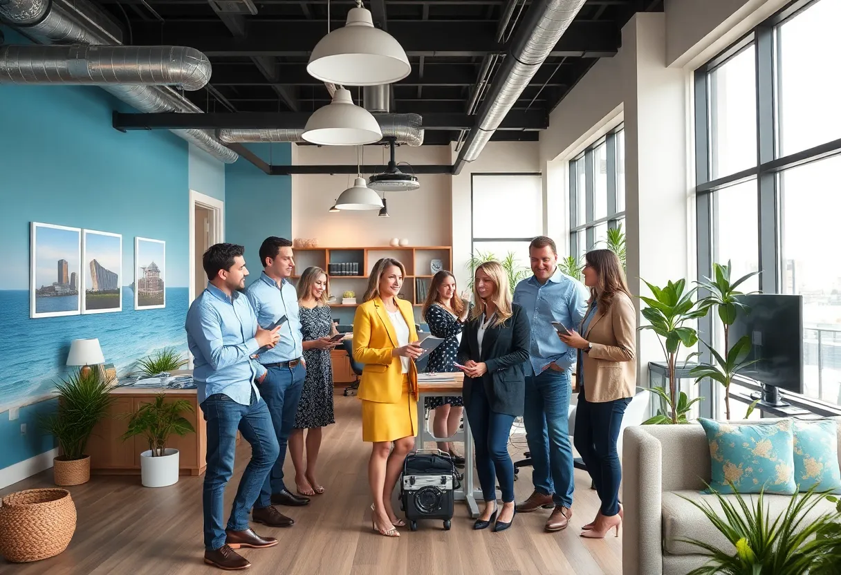 Agents collaborating in a modern real estate office in Georgia