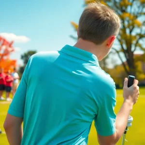 Young athlete practicing golf on a sunny day