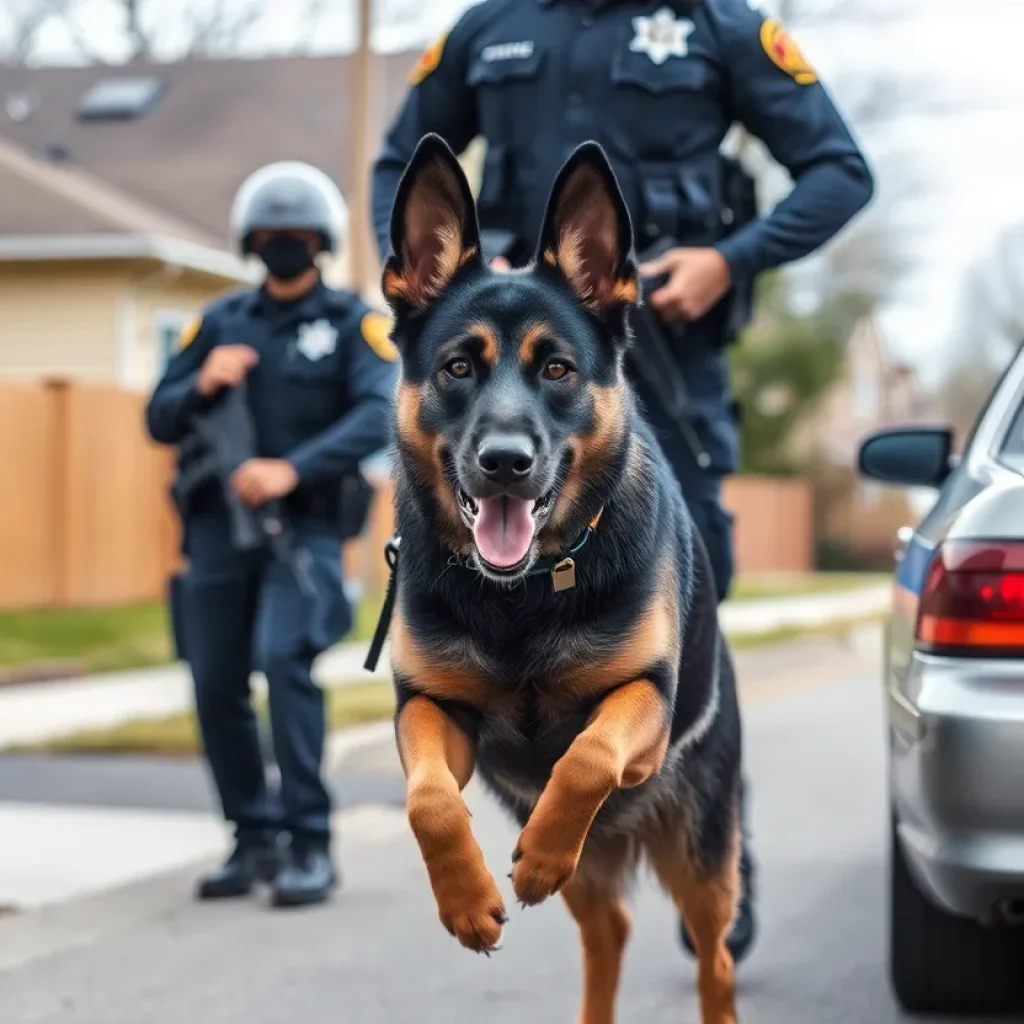 K9 unit assisting police during an apprehension operation