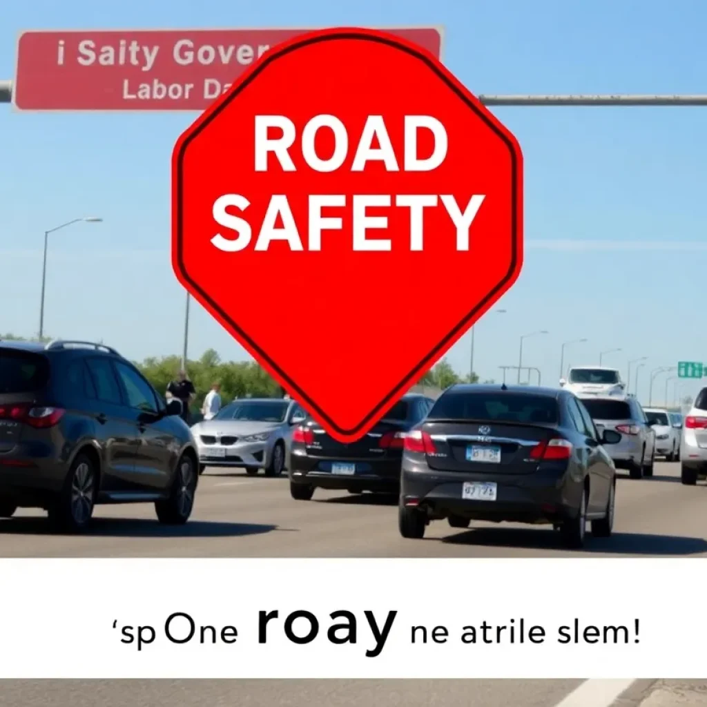 Traffic on a highway during Labor Day weekend with law enforcement present
