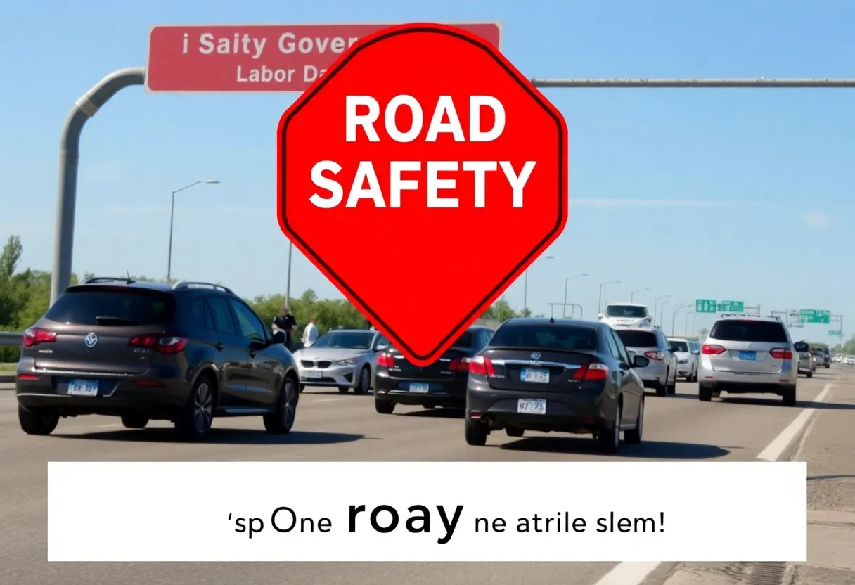 Traffic on a highway during Labor Day weekend with law enforcement present