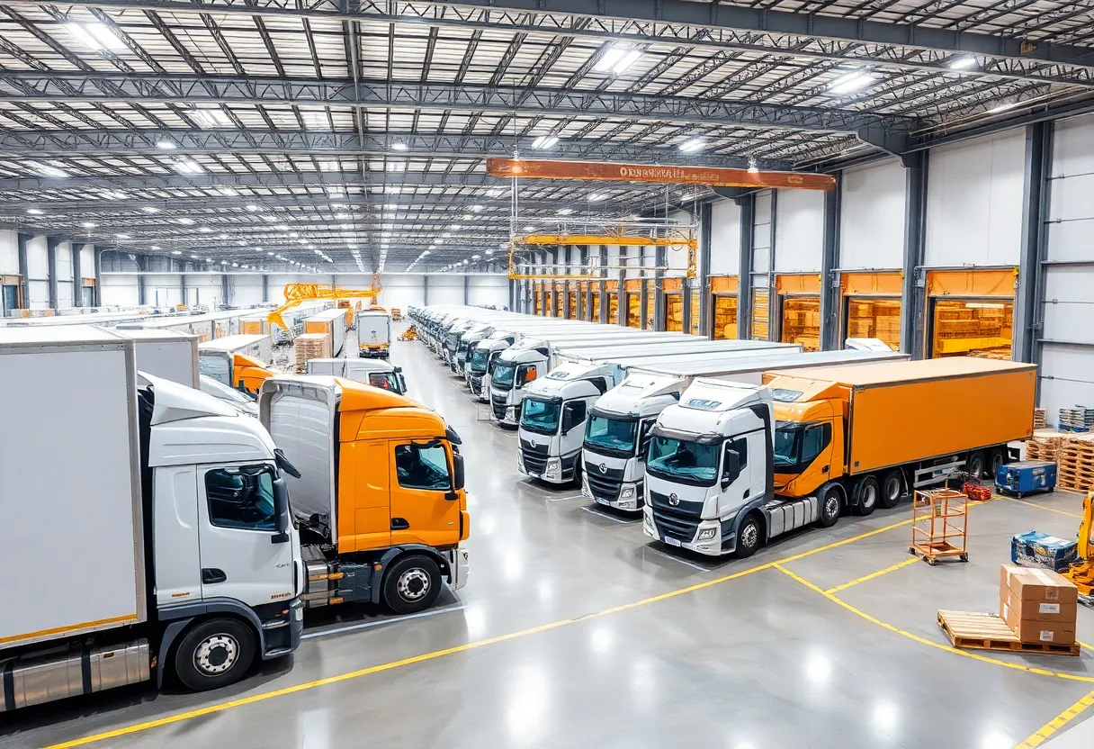 Logistics facility in Georgia with warehouses and trucks