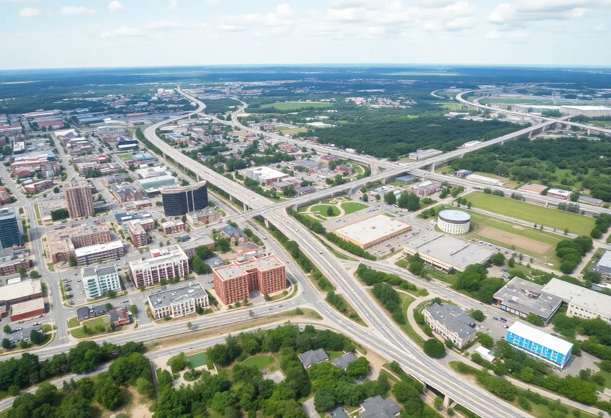 Aerial view of Macon, Georgia showcasing urban transformations