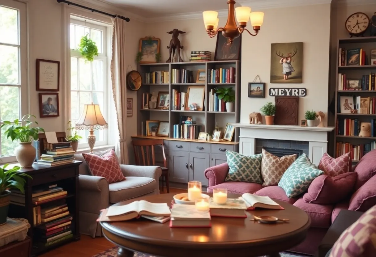 A cozy home filled with bookshelves and family memories.