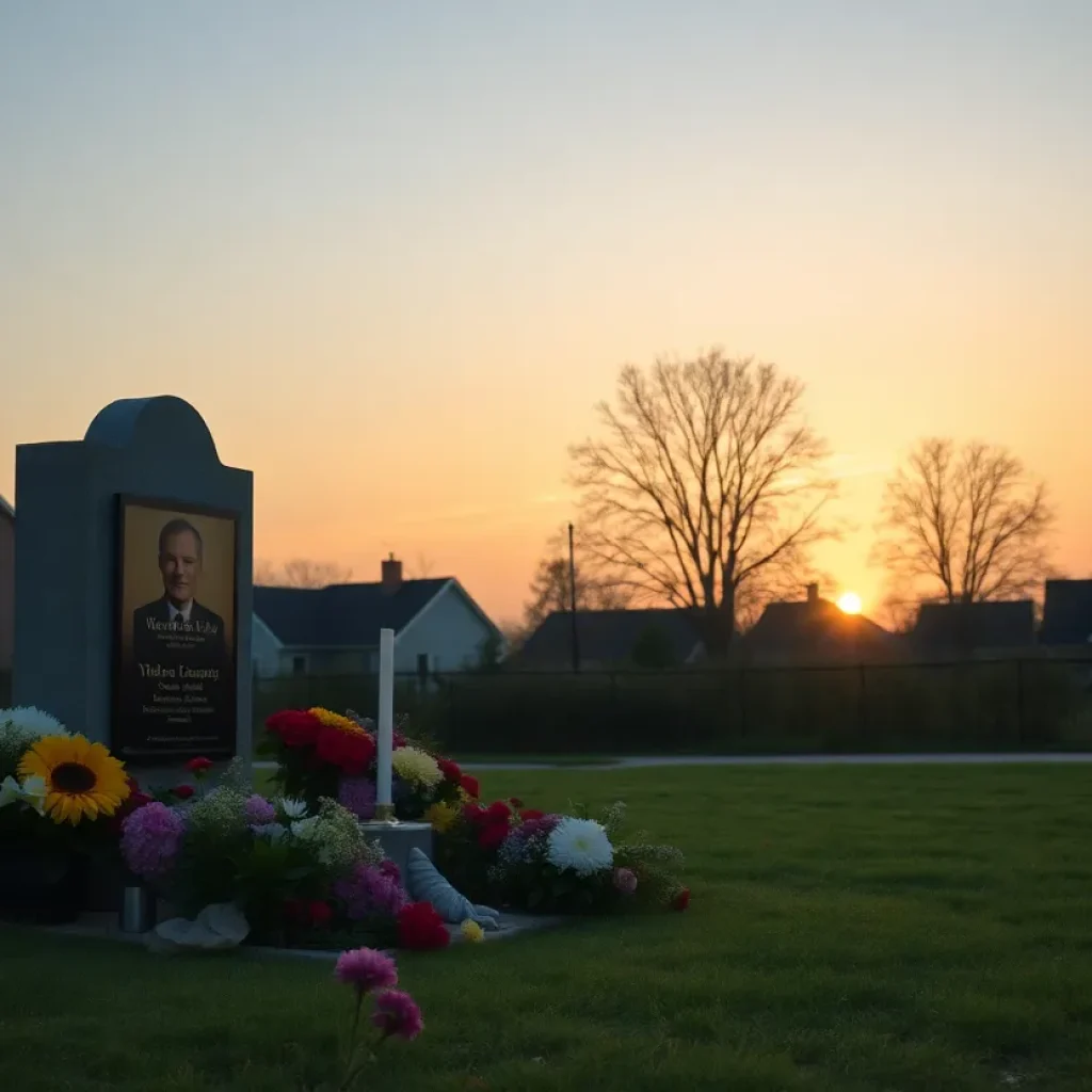 Community setting with flowers for a memorial service