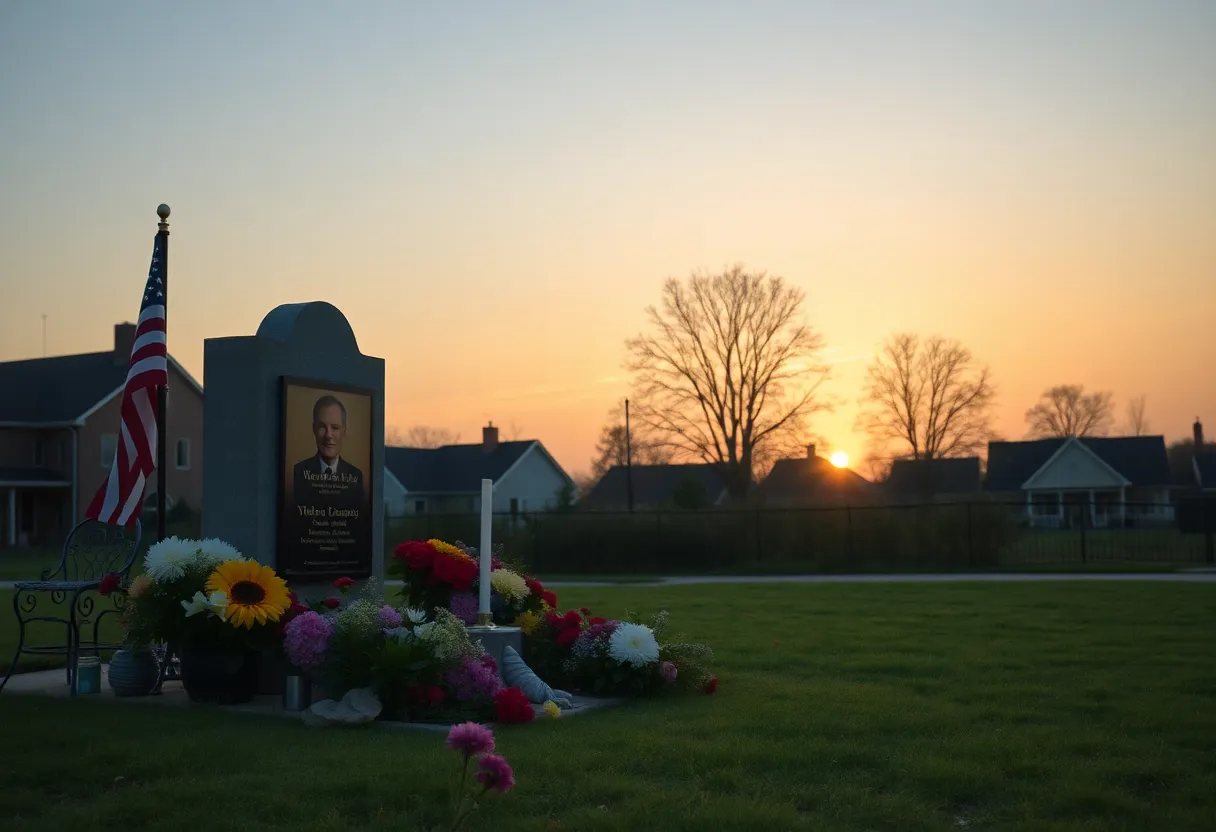 Community setting with flowers for a memorial service