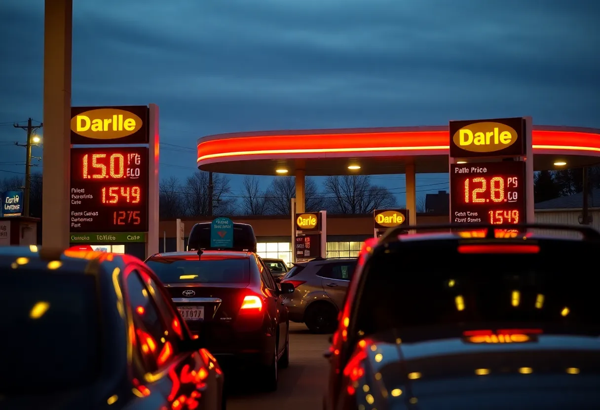 An outdoor view of a Memphis gas station displaying rising gas prices.