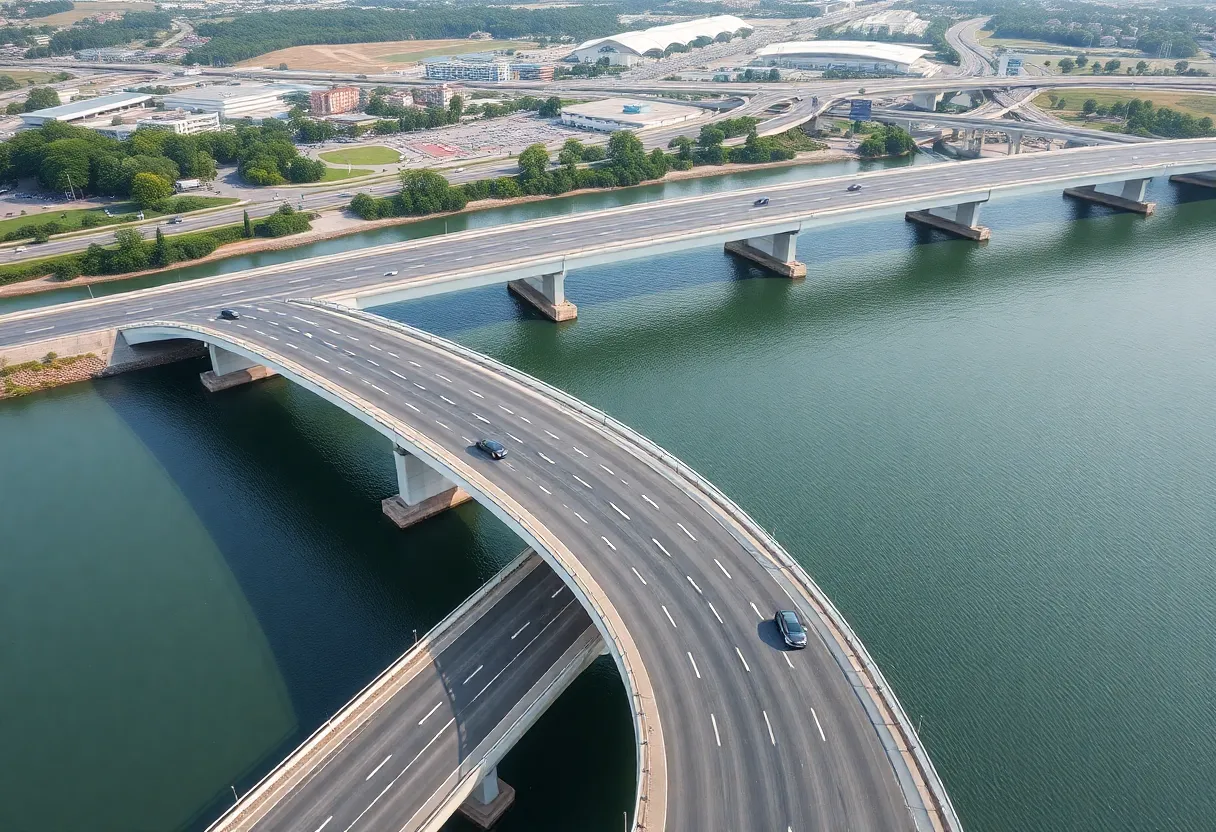 Newly opened I-20 bridges spanning the Savannah River with vehicles passing.