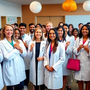 Diverse group of medical scholars at a pinning ceremony
