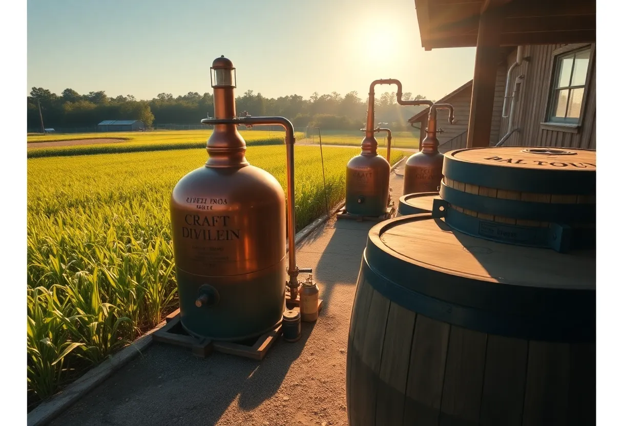 Richland Rum distillery with sugar cane fields
