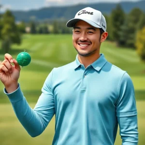 Golfer celebrating victory with a lucky charm