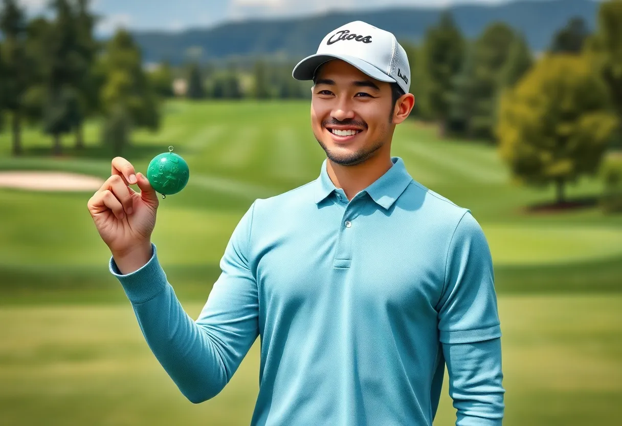 Golfer celebrating victory with a lucky charm