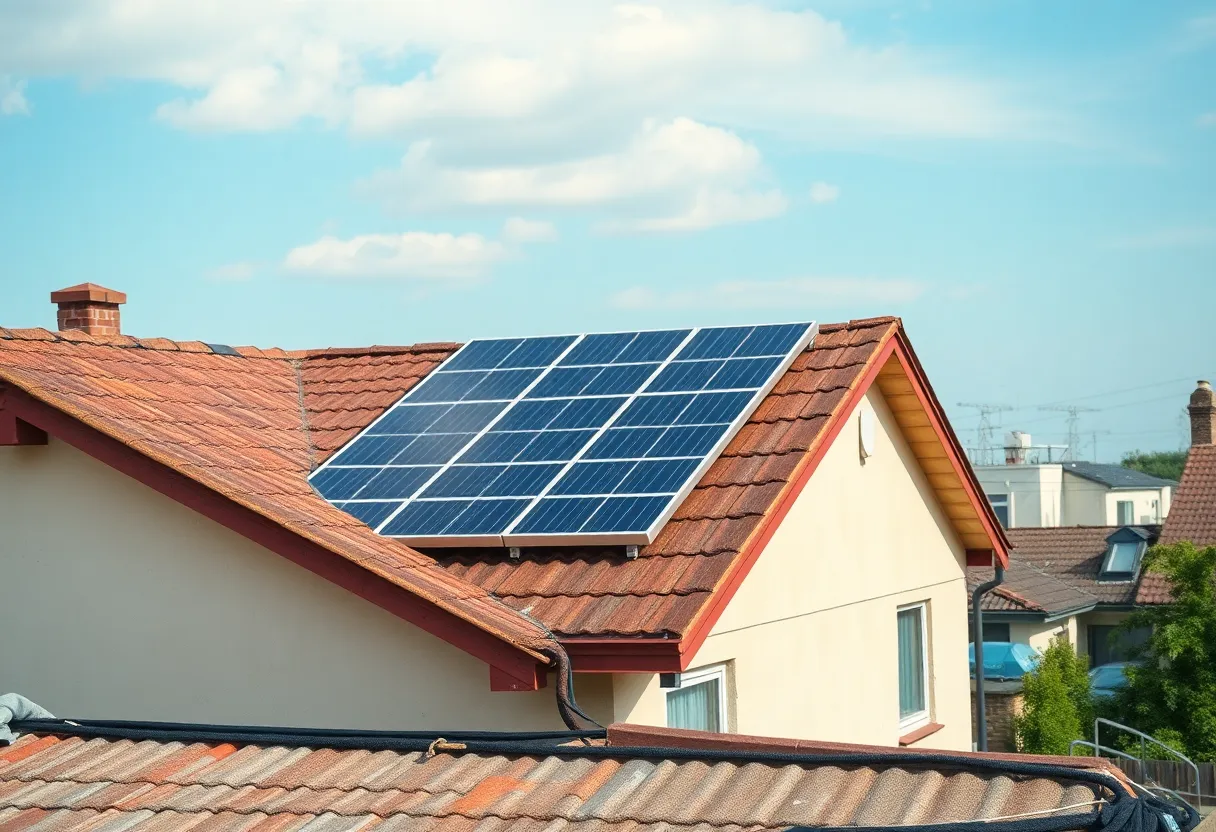 Solar panels installed on a house roof for low-income families