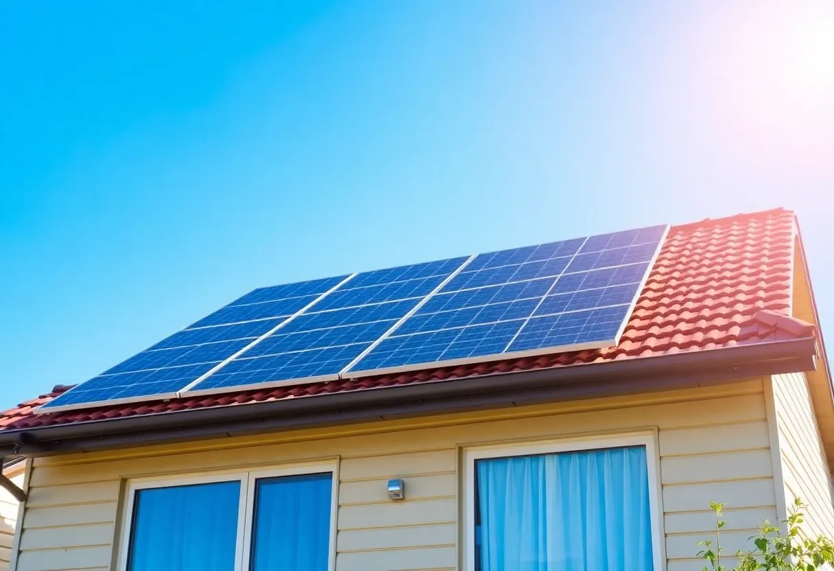 A modest home with solar panels installed on the roof, symbolizing renewable energy access.
