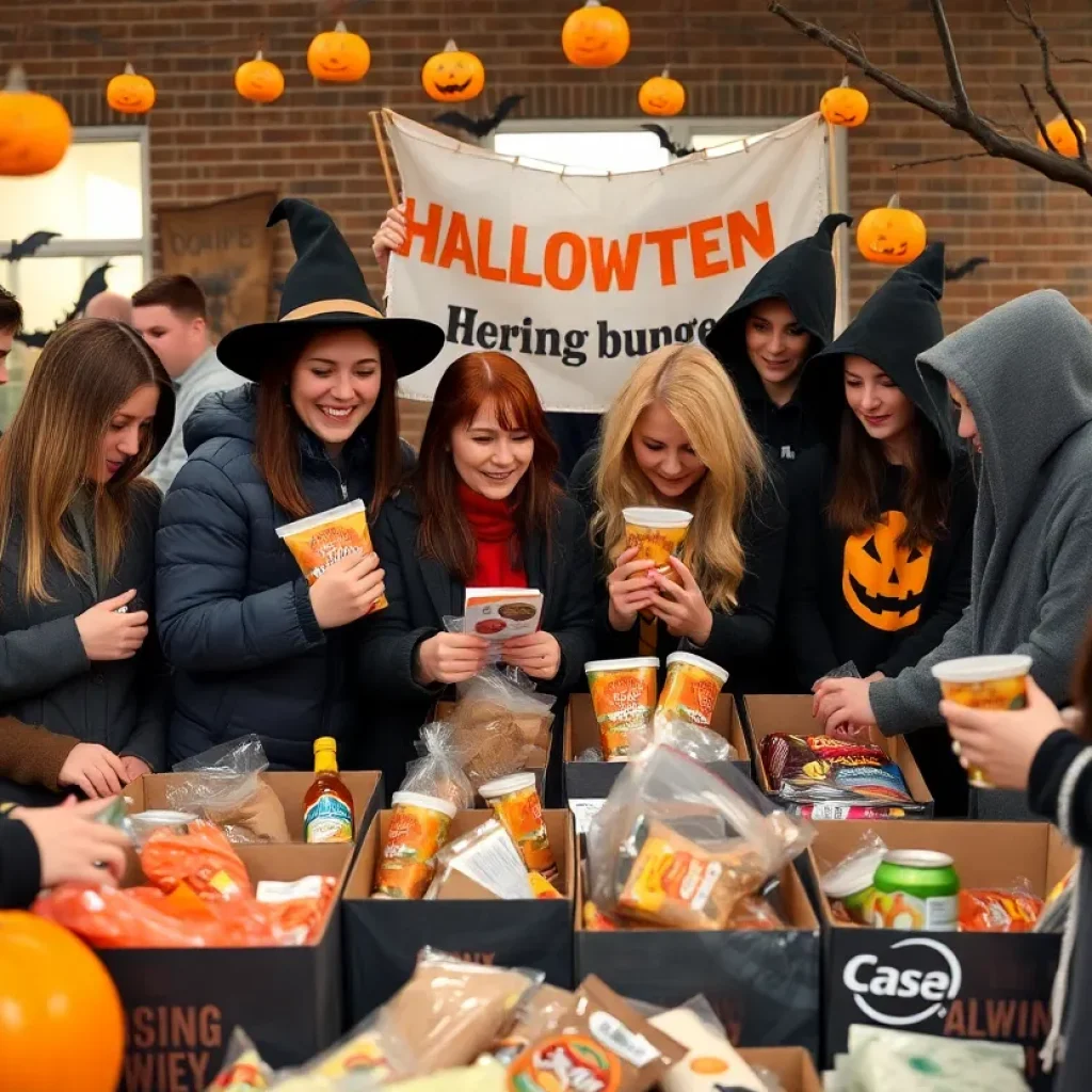 Community members participating in the Spooky to be Hungry campaign event.