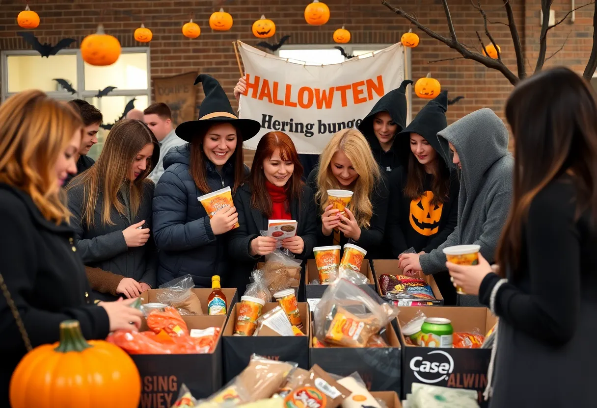 Community members participating in the Spooky to be Hungry campaign event.