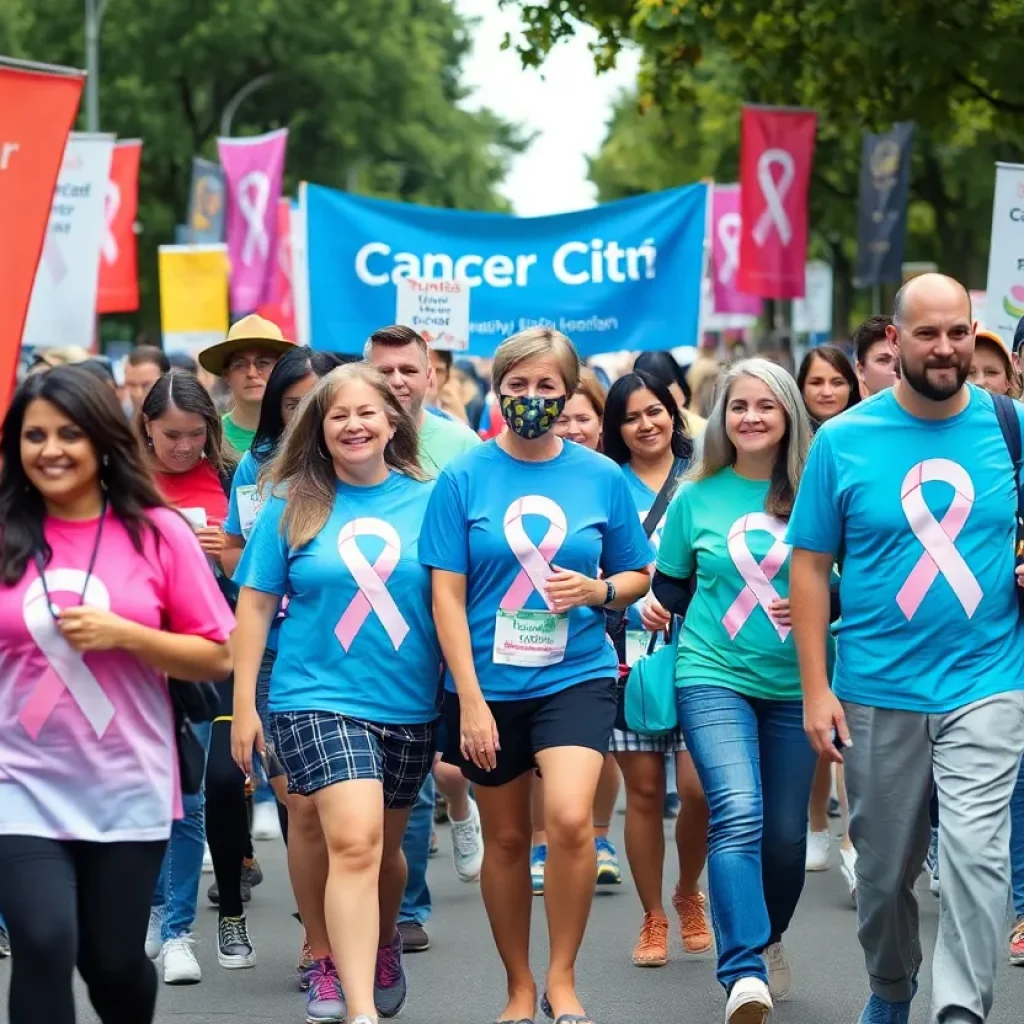 Participants walking in the Step Up Against Cancer event