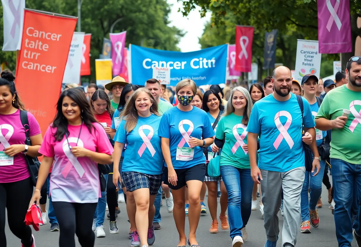 Participants walking in the Step Up Against Cancer event