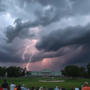 Severe thunderstorms over Augusta National Golf Club during Masters event