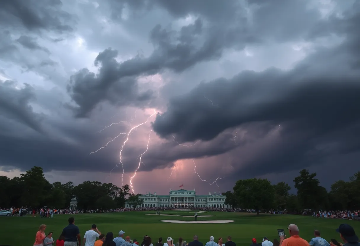 Severe thunderstorms over Augusta National Golf Club during Masters event