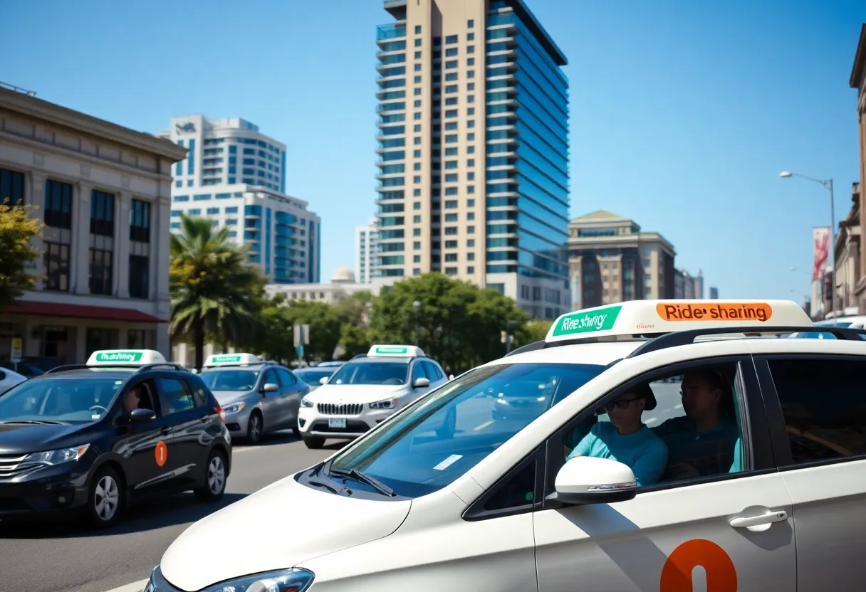 Ride-sharing vehicles on a busy Atlanta street