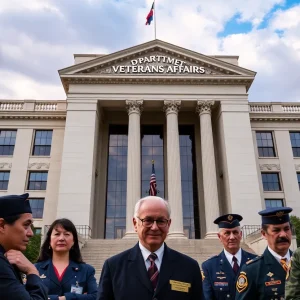 Department of Veterans Affairs building with concerned employees