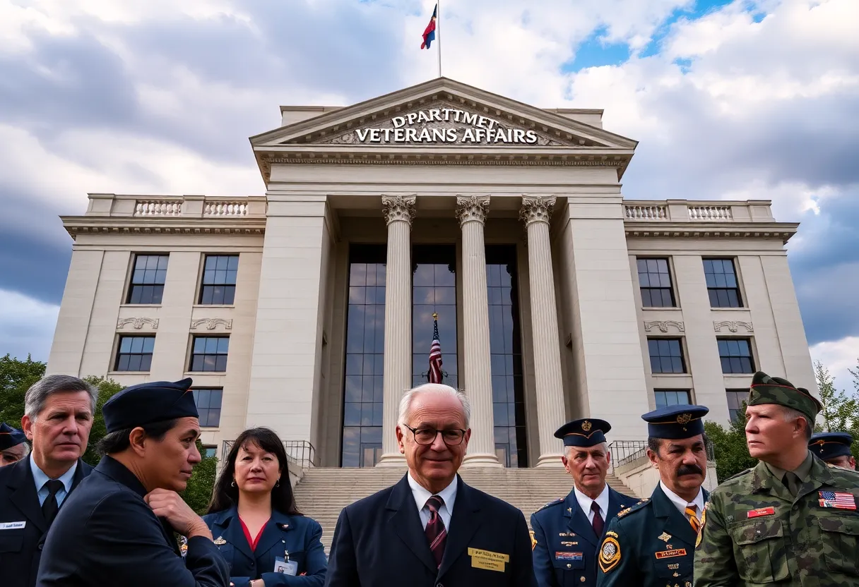 Department of Veterans Affairs building with concerned employees