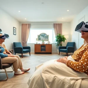 A patient at Crescent Hospice using a virtual reality headset.