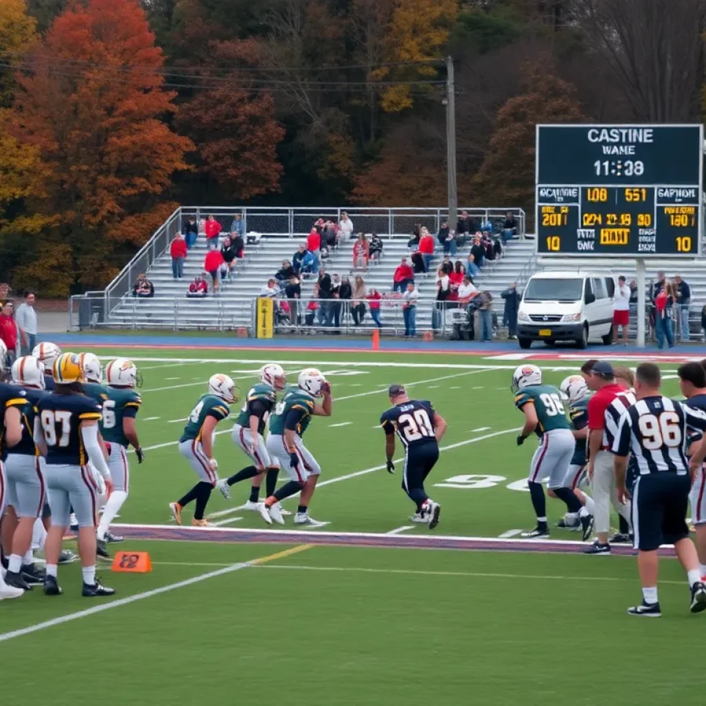 Football players from Westside and Laney during a high school game