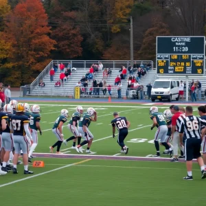 Football players from Westside and Laney during a high school game