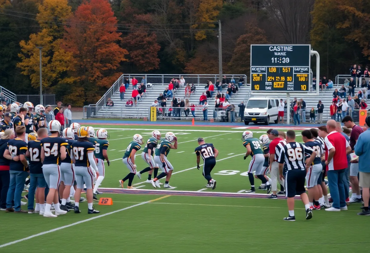 Football players from Westside and Laney during a high school game
