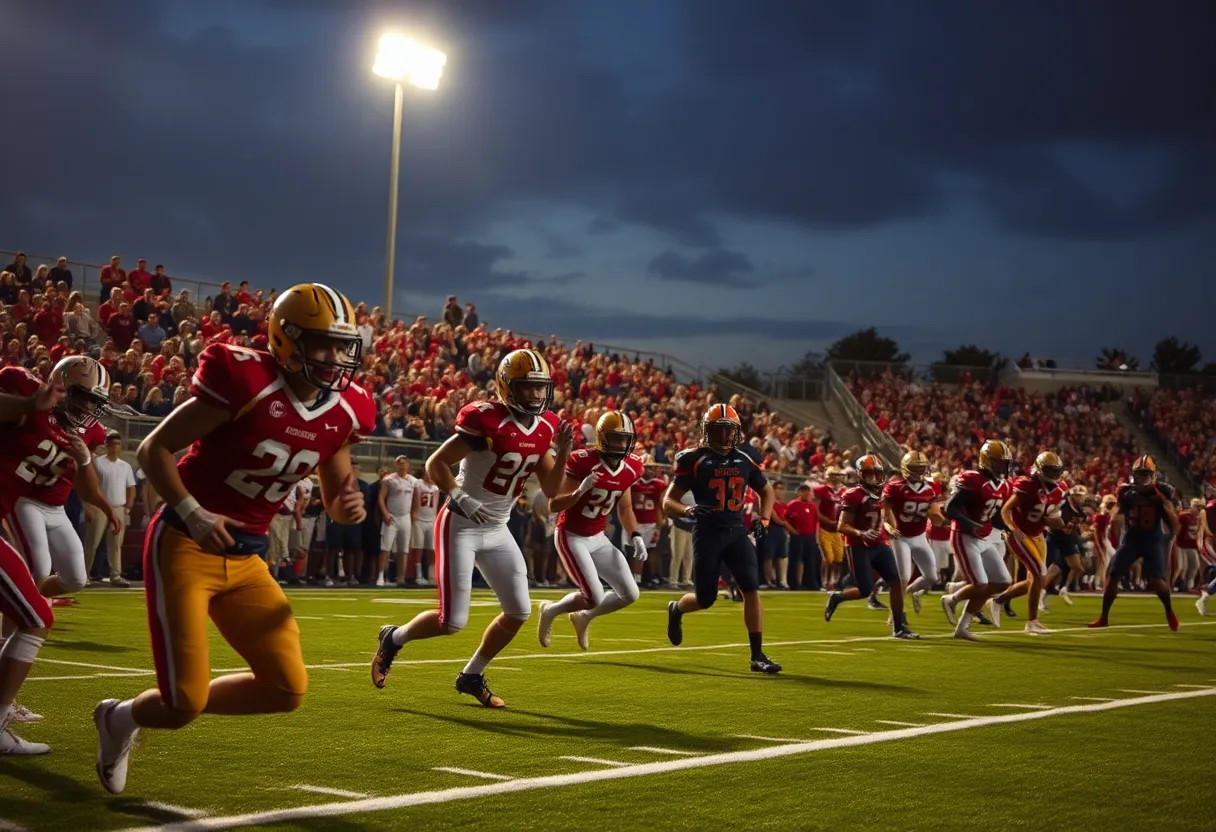 Westside football team competing against Laney under stadium lights