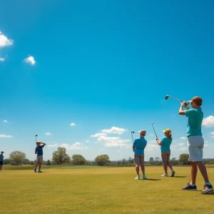 Golfers practicing at a sunny Augusta golf course