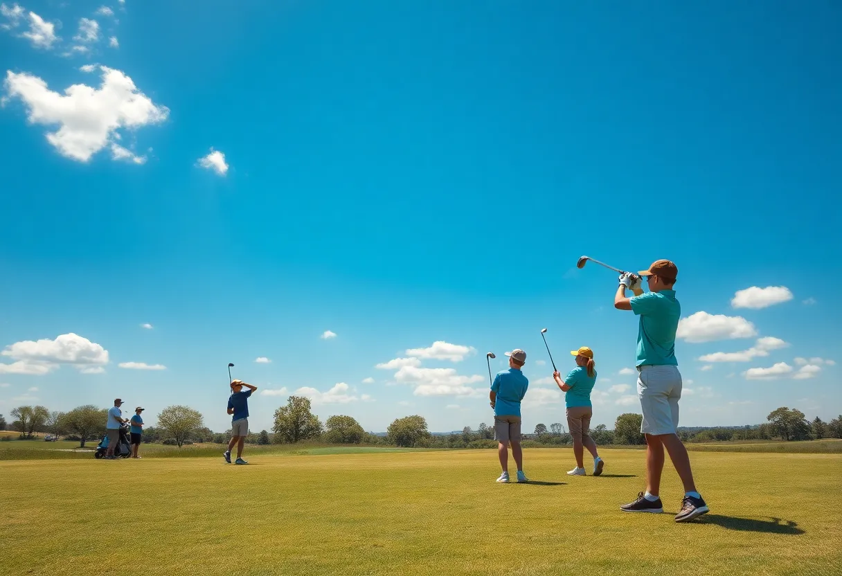Golfers practicing at a sunny Augusta golf course