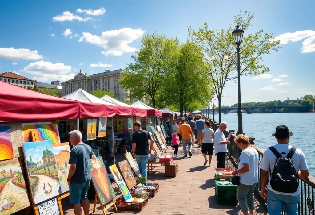 Festival attendees enjoying the Arts in the Heart Festival along the Savannah River.