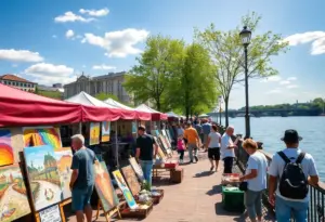 Festival attendees enjoying the Arts in the Heart Festival along the Savannah River.