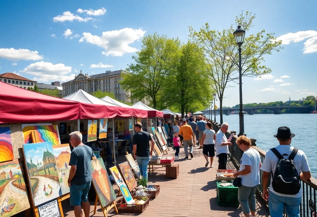 Festival attendees enjoying the Arts in the Heart Festival along the Savannah River.