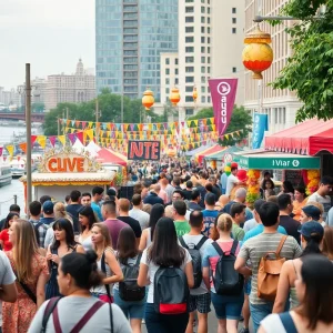Festival scene with live music and diverse food options
