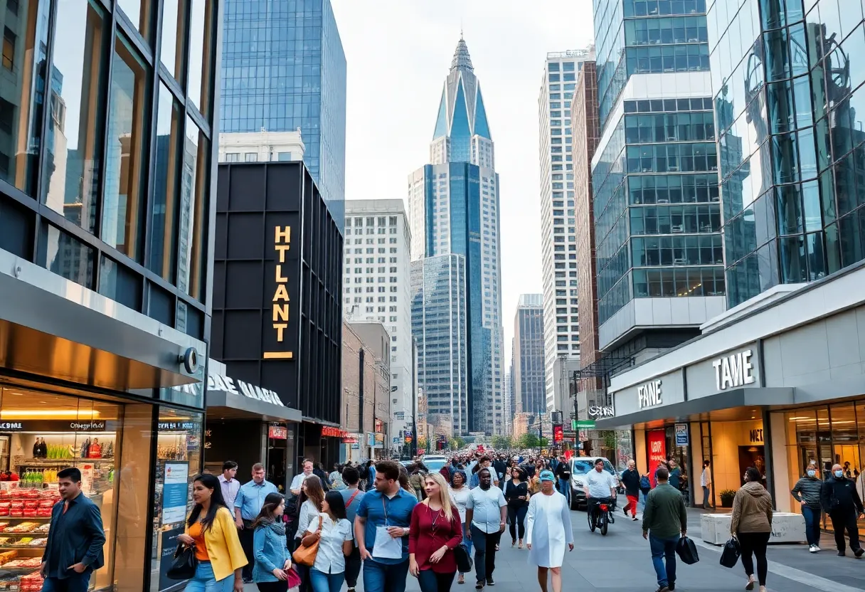 A vibrant view of Atlanta depicting various job sectors.