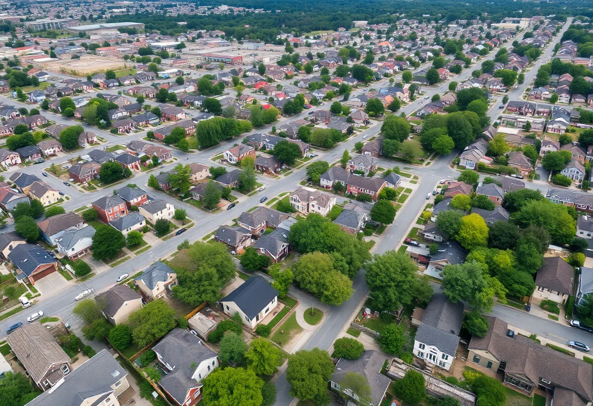 Aerial view of Atlanta showcasing residential areas and housing market trends.