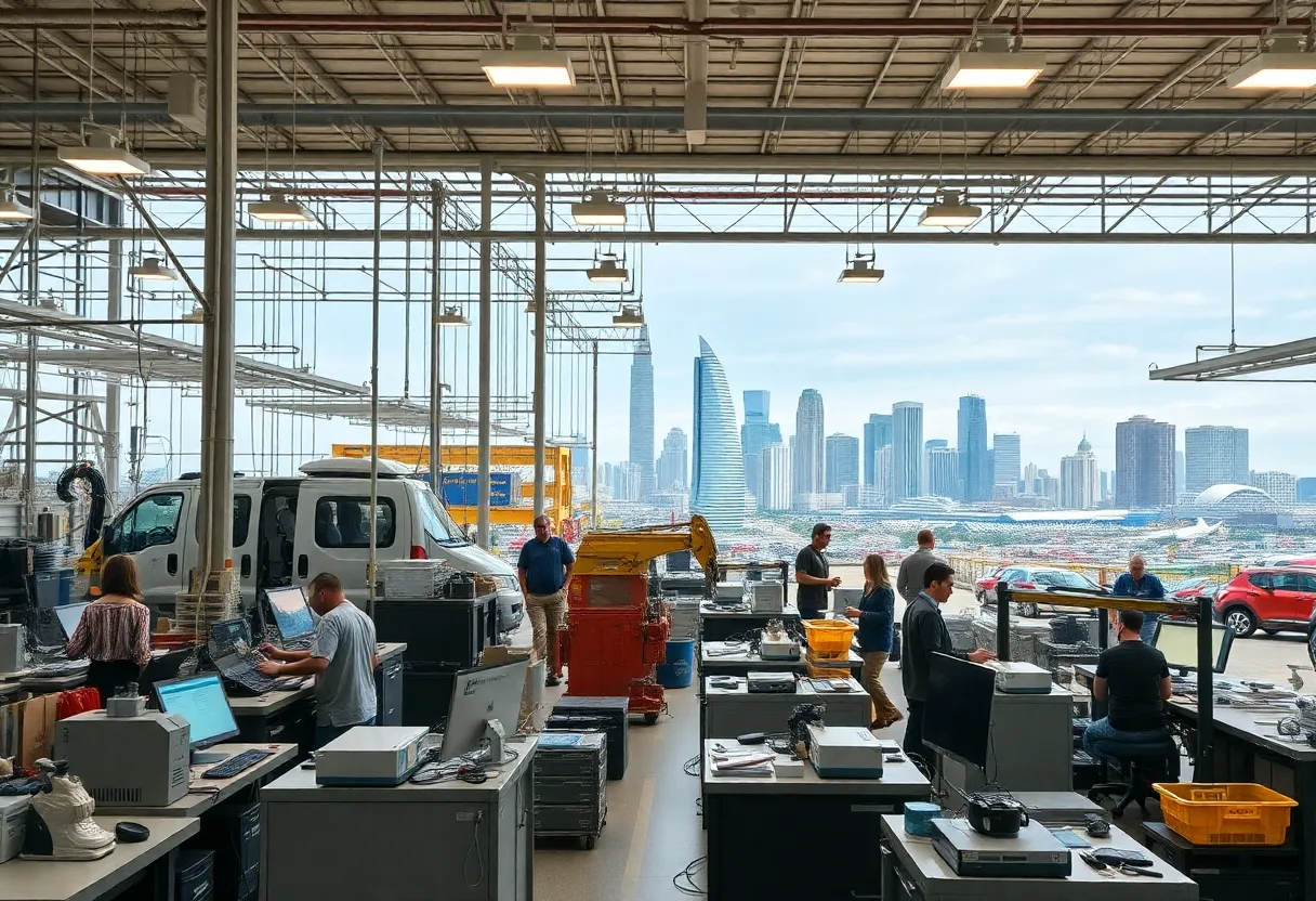 Workers at a manufacturing facility in Atlanta