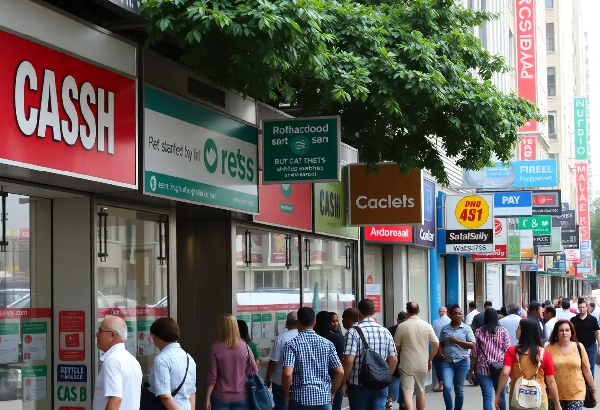 Retail storefronts in Atlanta showcasing cash and electronic payment options.