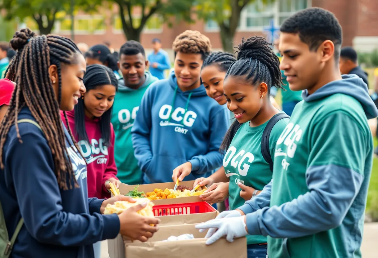 Augusta student-athletes participating in community service activities.