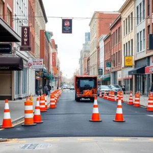 Construction on Broad Street in downtown Augusta