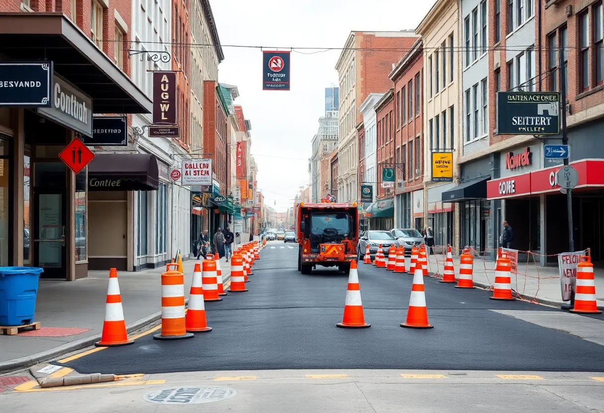 Construction on Broad Street in downtown Augusta